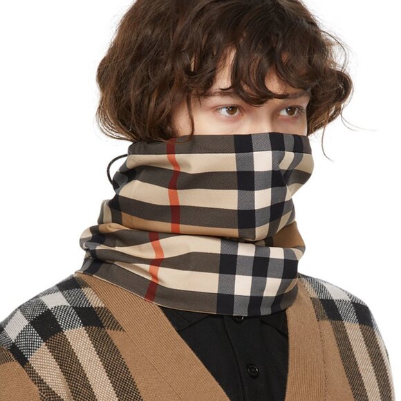 NWT Authentic Burberry Beige Vintage Check Face Mask and Snood Scarf - Picture 1 of 7